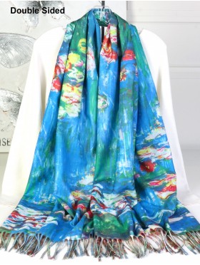 Water Lilies & Irises Double-sided Oil Painting Design Fashion Scarf